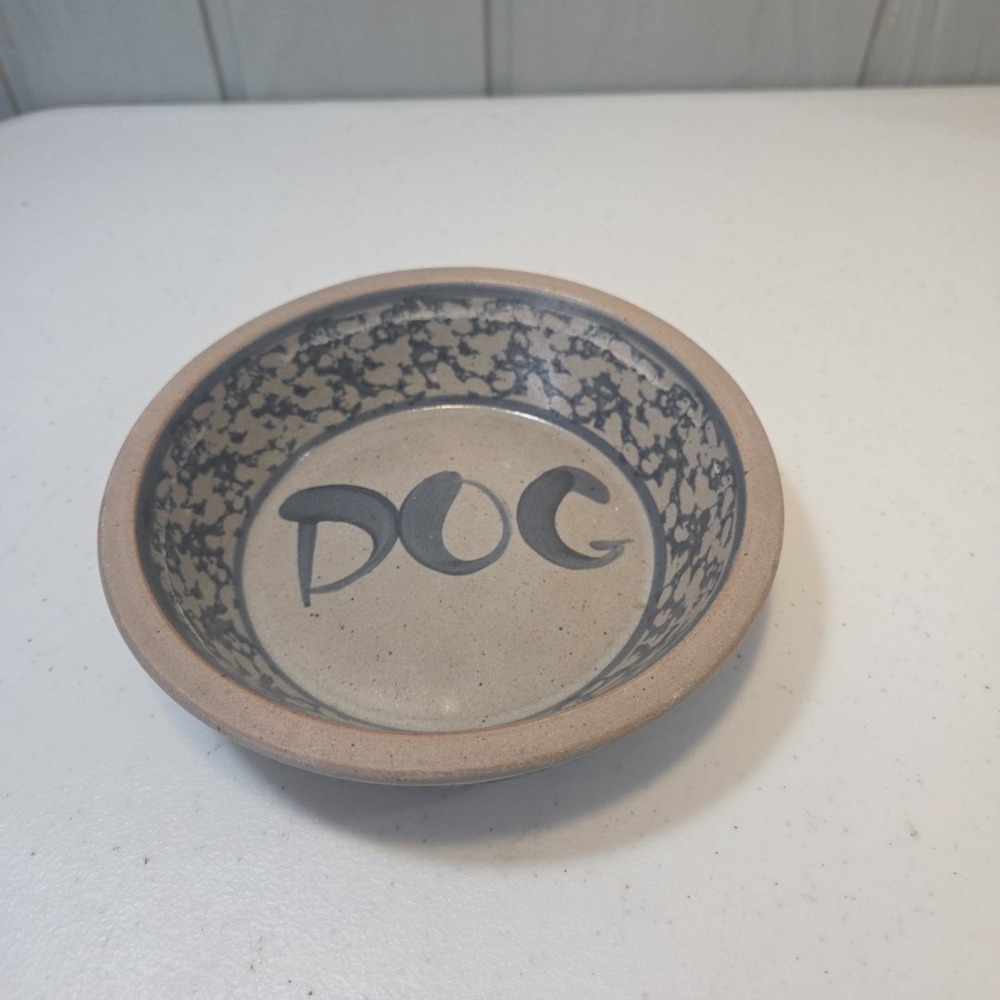 Vintage 1991 Beaumont Brothers Pottery Dog Bowl BBP Blue Spongewear Glazed Dish